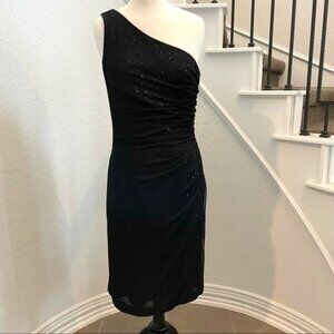 Like new one shoulder fully lined sequins dress with thin black mesh overlay. 12